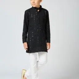 Kids Island Boys Black Cotton Embroidery Kurta Sets-image-81