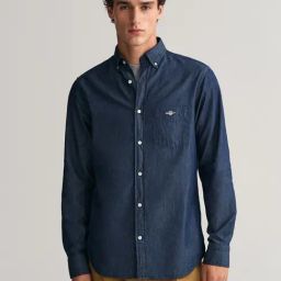 GANT Men Button-Down Collar Solid Cotton Casual Blue Shirt-image-78