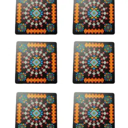 Crayton Black Wooden Geometric Printed Square Coasters with Holder - Set of 6 image 2