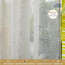 Urban Space Cream Polyester Printed Door Curtain with Eyelets & Tieback - Set of 2 (8 ft) image 2