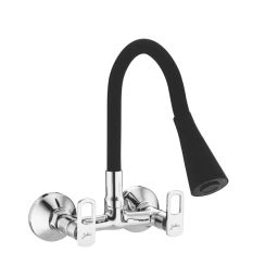 Jabra Single Flow Sink Mixer Apolo Series Brass Chrome Finish Wall Mount Black & Silver-image-95
