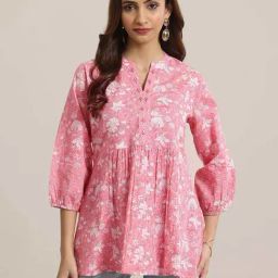 Libas Pink Cotton Printed Kurti-image-96