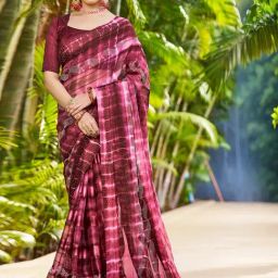 Satrani Maroon & Pink Embellished Saree With Unstitched Blouse-image-15