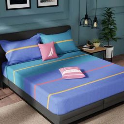 Nautica Northsail Blue 150 TC Cotton King Bedsheet with 2 Pillow Covers-image-19