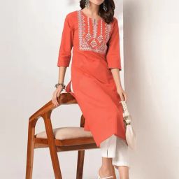 Janasya Rust Embroidered Kurta-image-97