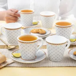 Larah by Borosil White Opalware Kosmia Tea/Coffee Cup & Saucer Set-picture-30