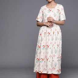 Biba Pure Cotton Striped With Floral Detail Anarkali Kurta-picture-15