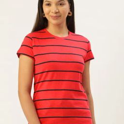 FEMEA Maroon & Black Striped T-Shirt-picture-45