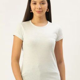 FEMEA White & Green Striped T-Shirt-picture-42