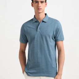 Arrow Blue Cotton Regular Fit Self Pattern Polo T-Shirt-picture-10