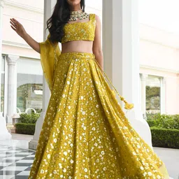 DIVASTRI Embellished Thread Work Semi-Stitched Lehenga & Unstitched Blouse With Dupatta image 4