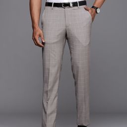 Peter England Elite Men Grey Checked Slim Fit Formal Trousers-image-42