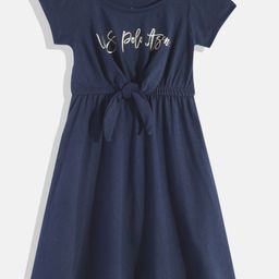 U.S. Polo Assn. Kids Girls Brand Logo Printed Pure Cotton Fit & Flare Dress with Bow-image-14