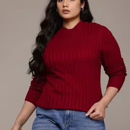 The Roadster Lifestyle Co. Plus Size Perkins Neck Ribbed 100% Acrylic Sweater-picture-12