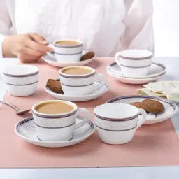 Larah by Borosil White Opalware Starlight Tea/Coffee Cup & Saucer Set-picture-36