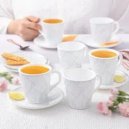 Larah by Borosil White Opalware Ivy Tea/Coffee Cup & Saucer Set-picture-23