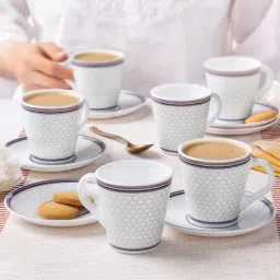 Larah by Borosil White Opalware Starlight Tea/Coffee Cup & Saucer Set-picture-27