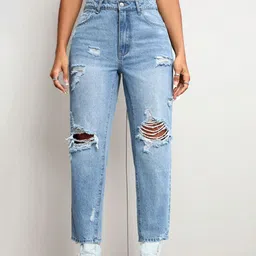 HIGH BUY Women High-Rise Highly Distressed Heavy Fade Jeans-image-3