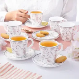 Larah by Borosil White Opalware Grandeur Tea/Coffee Cup & Saucer Set-picture-35