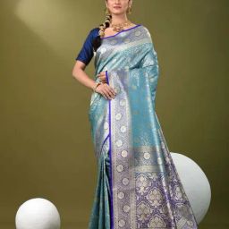 CHARUKRITI Green Silk Zari Saree With Unstitched Blouse-image-81