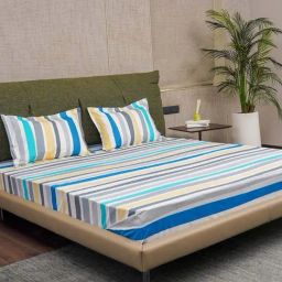 Urban Space Serene Blue Cotton 200 TC King Size Bedsheet With Pillow Covers-image-35