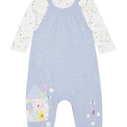 Mothercare Infant Girls Blue & White Printed Pure Cotton Embroidered Romper With T-Shirt-image-7