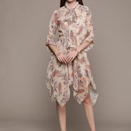 aarke Ritu Kumar Floral Print Tie-Up Neck Flared Sleeve Chiffon A-Line Dress-picture-9