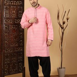 Kuons Avenue Striped Mandarin Collar Pure Cotton Straight Kurta-image-18