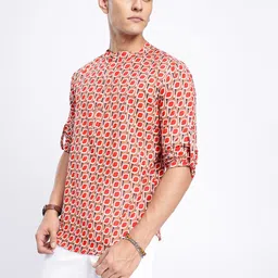 Anouk Rustic Band Collar Floral Printed Roll-Up Sleeves Kurta-image-88