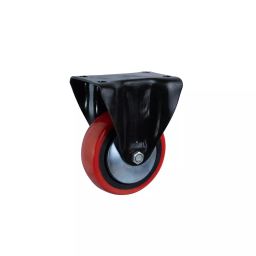 Muvall Castor Wheel Red Polyuretahane (PU) With Heavy Duty Forged Steel Castor Fixed Type 100 mm Dia. x 50 mm Width, HDF F 100 50 PUB-47