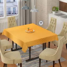 BIGGER FISH Yellow 6-Seater Self Design Quilted Square Velvet Table Cover-18