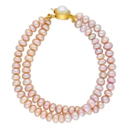 Sri Jagdamba Pearls Peach & Pearl White Alloy Classic Bracelet-24