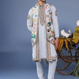 KALPRAAG Men Floral Embroidered Regular Sequinned Kurta with Trousers & With Dupatta image 2