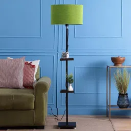 Sanded Edge Wood Style X Double Shelf Floor Lamp in Solid Wood & Walnut Polish Lamp image 2
