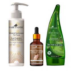Park Daniel Set of 3 Mineral Sunscreen with Nail Strong Serum & Aloe Vera Gel-24