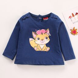 Babyhug 100% Cotton Knit Full Sleeves T-Shirt Fox Print - Navy-image-8