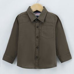 Babyhug Cotton Full Sleeves Solid Shirt With A T-shirt Text Print- Olive-image-16