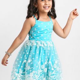 Babyhug Sleeveless Embroidered Party Frock - Blue-image-21