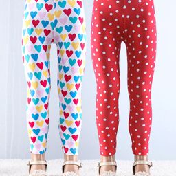 Babyhug Cotton Lycra Knit Full Length Leggings with Stretch & Polka Dots Print Pack of 2 - Red & White-image-51