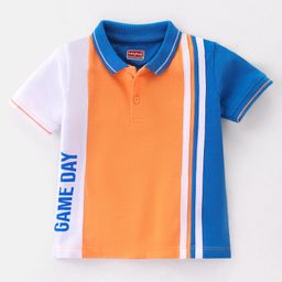 Babyhug Cotton Half Sleeves Polo T-Shirt With Text Graphics & Football Applique on Sleeve - Orange & Blue-image-105