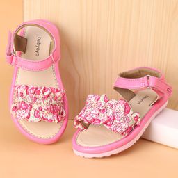 Babyoye Velcro Closure Sandals with Floral Design- Pink-image-23