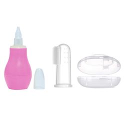 Enorme Baby Silicone Pink Nose Cleaner Nasal Aspirator and Baby Silicone Finger Toothbrush with case for Babies-36
