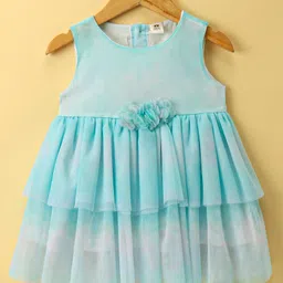 ToffyHouse Cotton Woven Sleeveless Tiered Frock Dress With Floral Applique - Baby Blue-picture-32