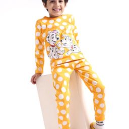 Babyhug Disney Single Jersey Knit Full Sleeves Night Suit Polka Dot and Dalmatians Print - Yellow-image-21