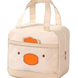 House of Quirk Cartoon Insulated Lunch Bags Small for Women Work Student Kids to School  Thermal Cooler Tote Bag Picnic Organizer Storage Lunch Box  - Beige Duck  Square-image-112