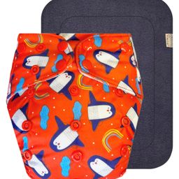 DumbledoWhiteHeart Washable Unisex Reusable Cloth Diaper With Black Pad - Red-13