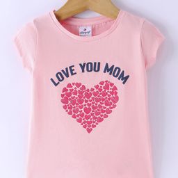 OLLYPOP Sinker Half Sleeves T-Shirt Heart & Mom Print - Rose Pink-image-66
