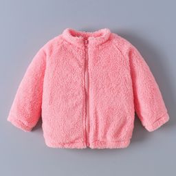 Kookie Kids Full Sleeves Solid Colour Fur Jacket - Pink-picture-4