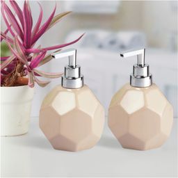 Kookee Ceramic Soap Dispenser handwash Pump for Bathroom, Set of 2, Light Brown (9545)- 300 ml-image-87