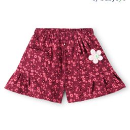 Babyoye Twill Woven Floral Printed Shorts With Floral Applique - Wine-image-87